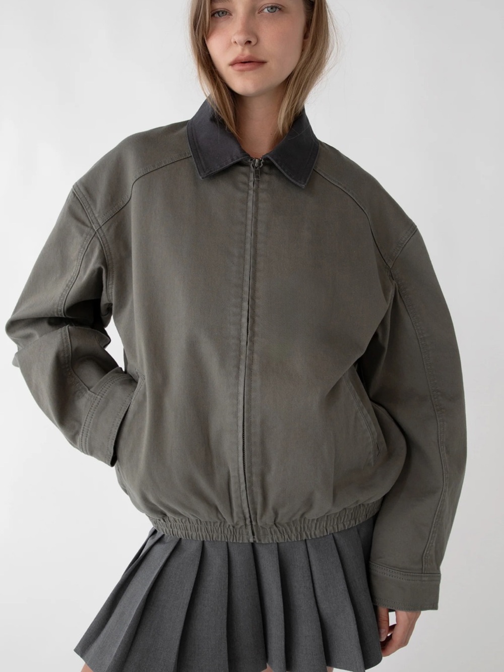 Oak + Fort twill barn jacket Zip-Front Bomber Jacket